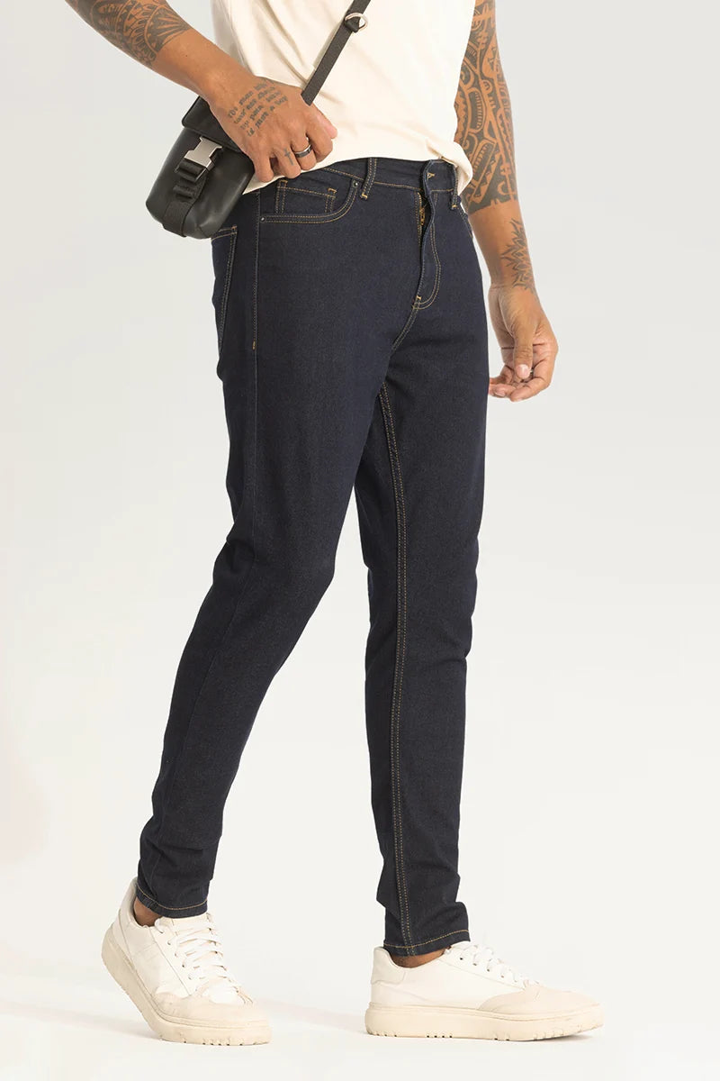 men's windproof trousers-Navy Skinny Fit Jeans