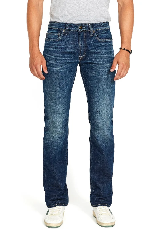 men's breathable pants-Relaxed Straight Driven Men's Jeans in Dark Blue Sanded- BM22640