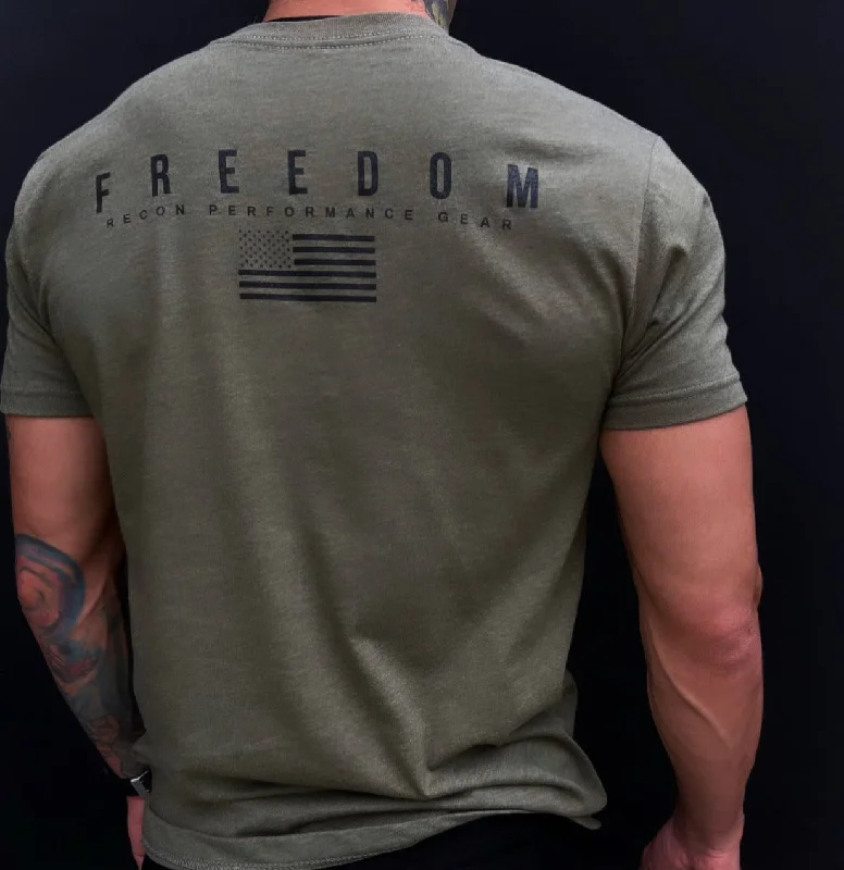 men's running t-shirts-MEN'S RPG "FREEDOM 22" MILITARY GREEN GRAPHIC TEE.