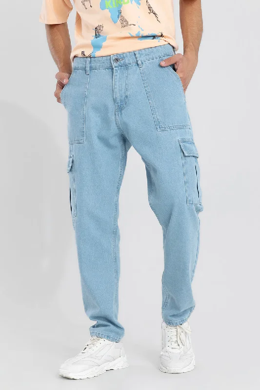 men's urban trousers-Dawn Sky Blue Baggy Fit Jeans