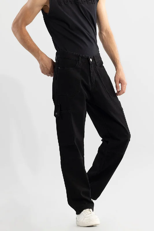 men's relaxed fit pants-Droopy Black Baggy Fit Jeans