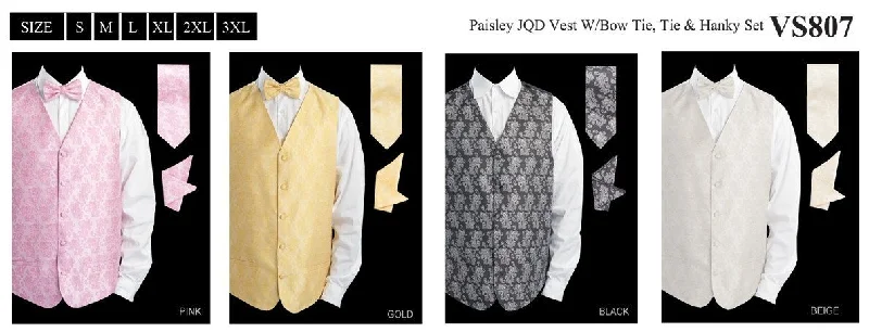 men's backpacking vests-Men's Paisley Jacquard Vest with Tie, Bow Tie, Pocket Square