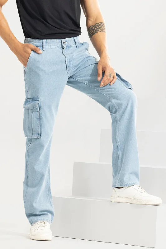 men's evening pants-Stagger Sky Blue Straight Fit Jeans