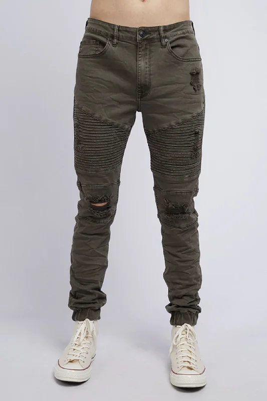 men's winter trousers-Strung Out Moto Cuffed Jean Trashed Khaki