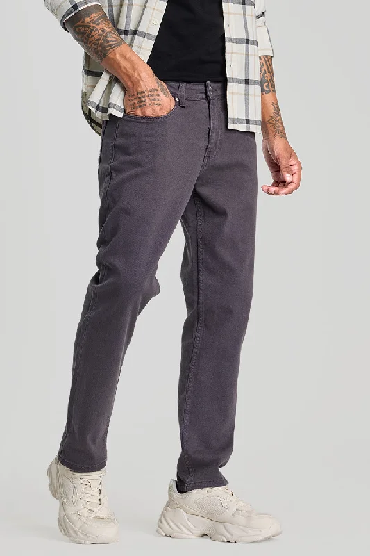 men's wide leg trousers-Grey Slim Fit Jeans