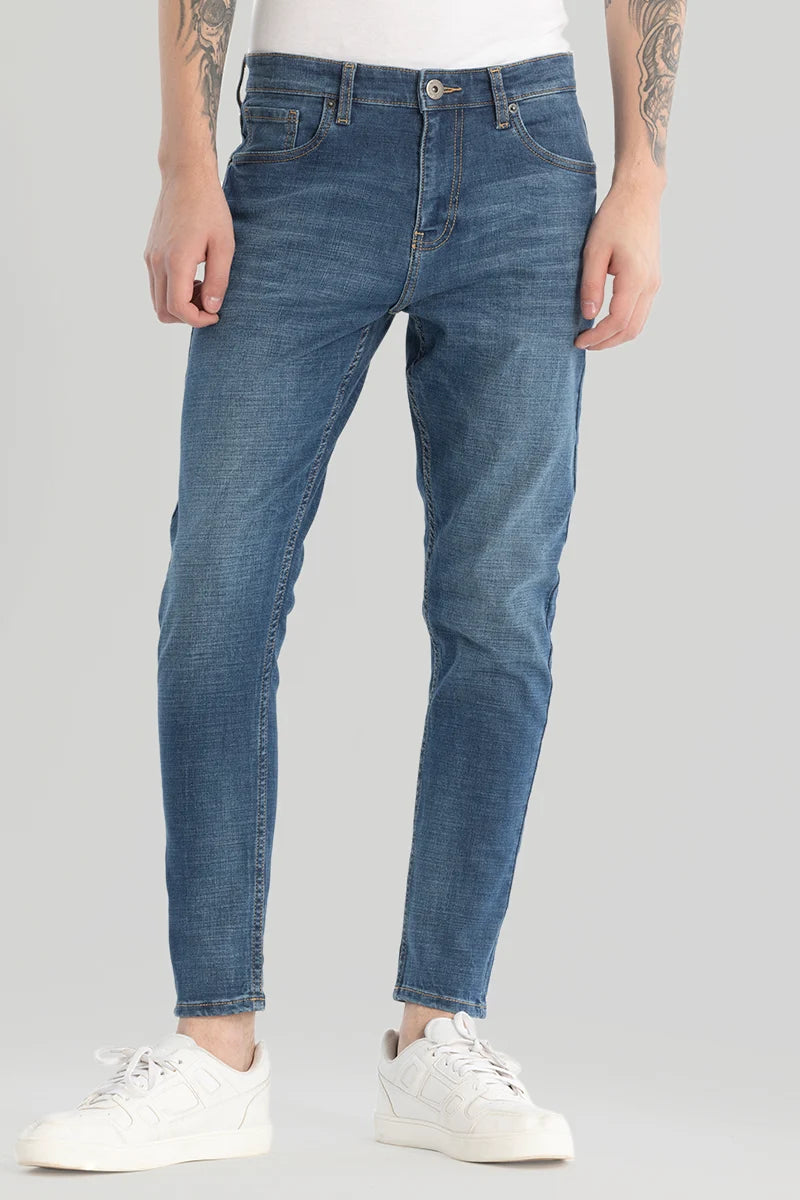 men's formal trousers-Blue Plain Skinny Fit Jeans