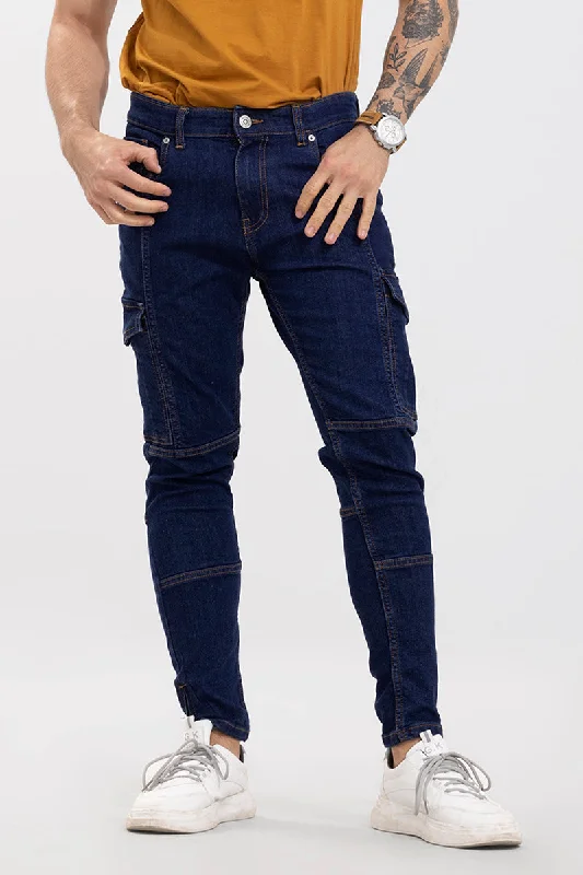 men's gym trousers-Hardy Blue Cargo Jeans