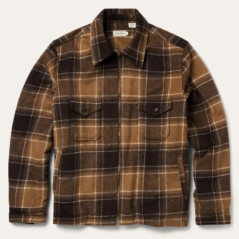 men's golf jackets-Brown Plaid Western Coat