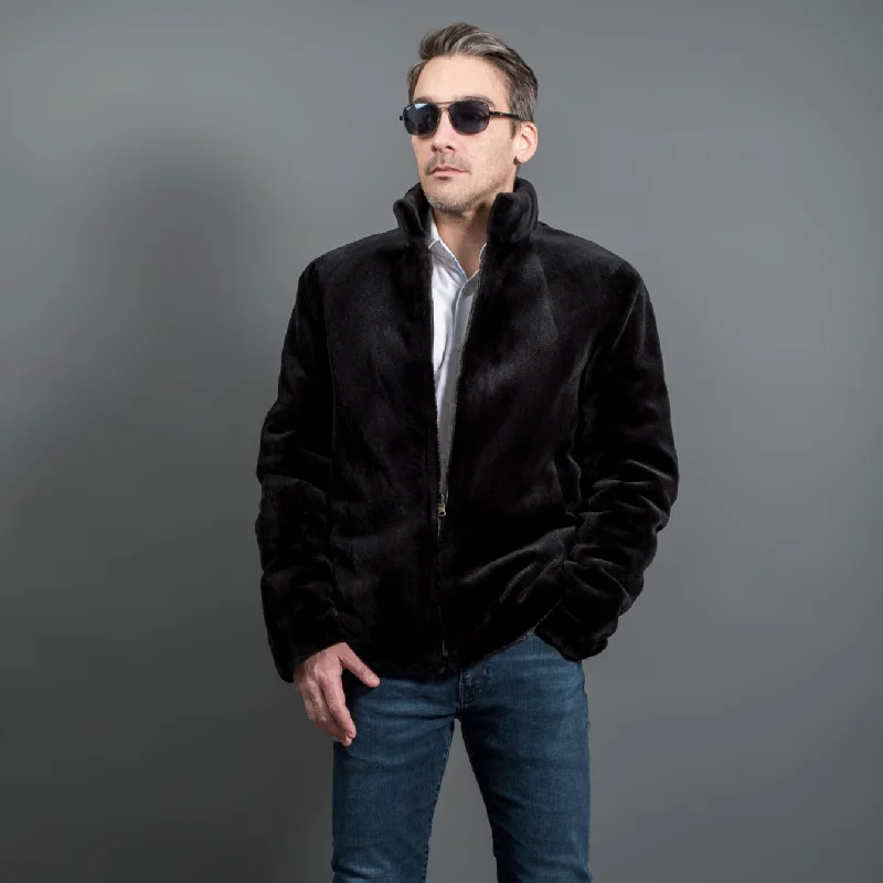 men's denim jackets-Men's shaved mink fur jacket