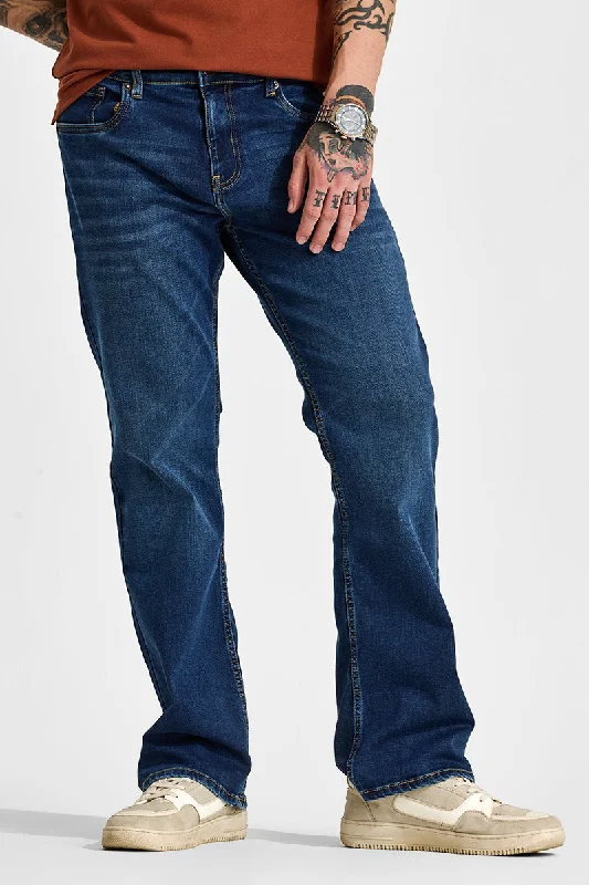 men's jogger pants-Dark Blue Bootcut Jeans