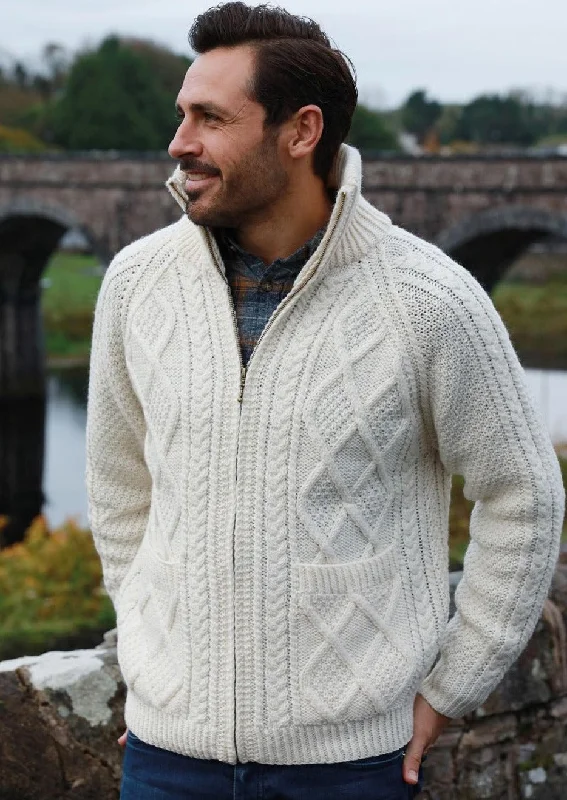 men's turtleneck sweaters-Handknit Men's Aran Cardigan | Natural