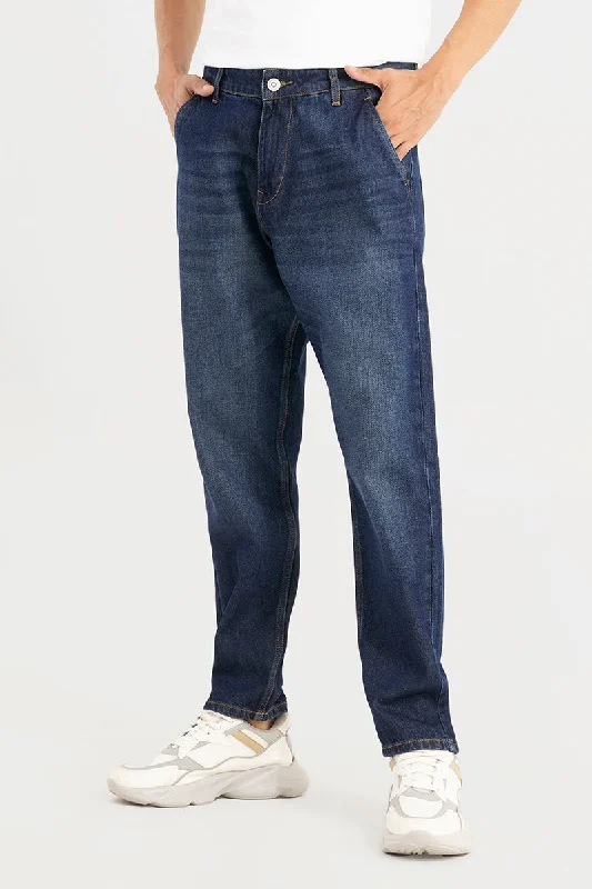 men's wide leg trousers-Zappy Mid Blue Basic Baggy Jeans