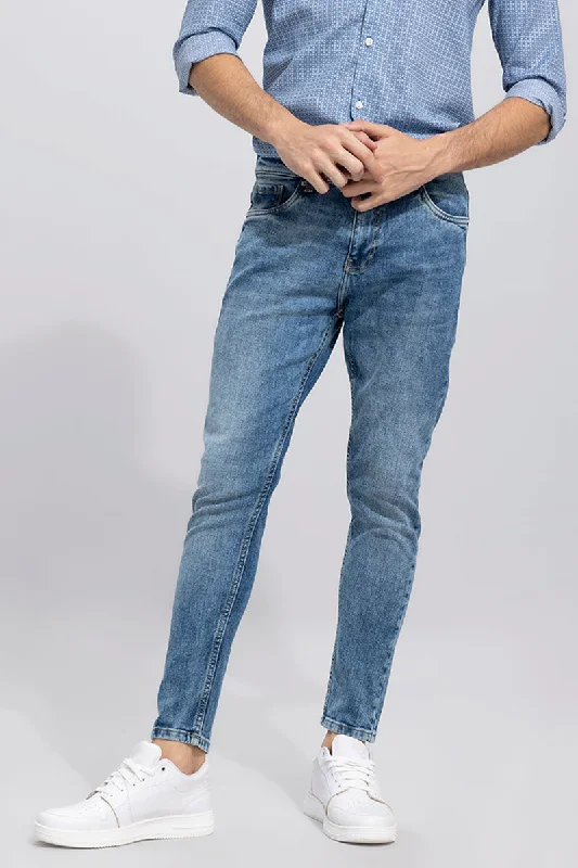 men's classic trousers-Wizzy Blue Skinny Jeans