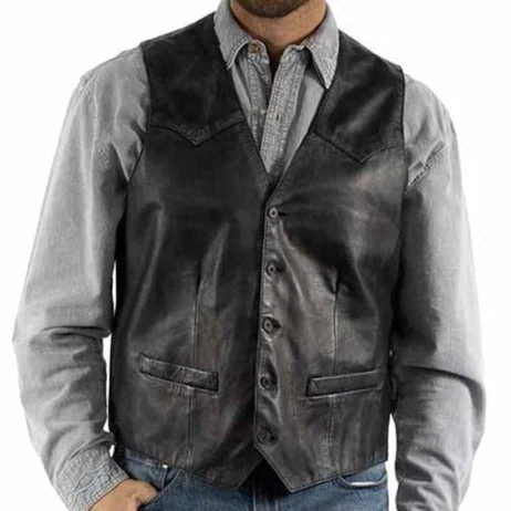 men's stylish vests-Scully Men's Classic Leather Vest in Navy