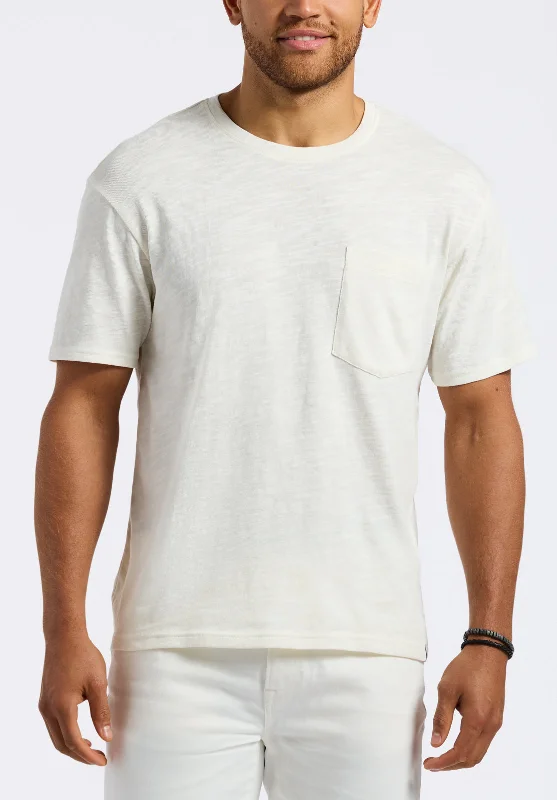 men's quick-dry t-shirts-Kander Men's Slub Knit Crew Neck Pocket T-Shirt, Milk - BM24606