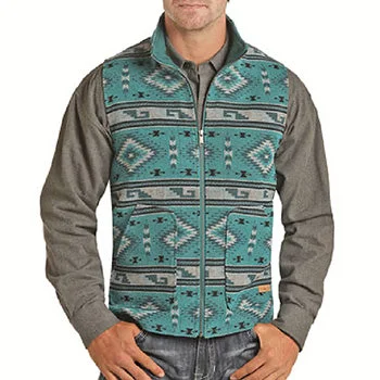 men's elegant vests-Teal Aztec Vest