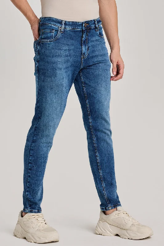 men's budget pants-Blue Tapered Fit Jeans