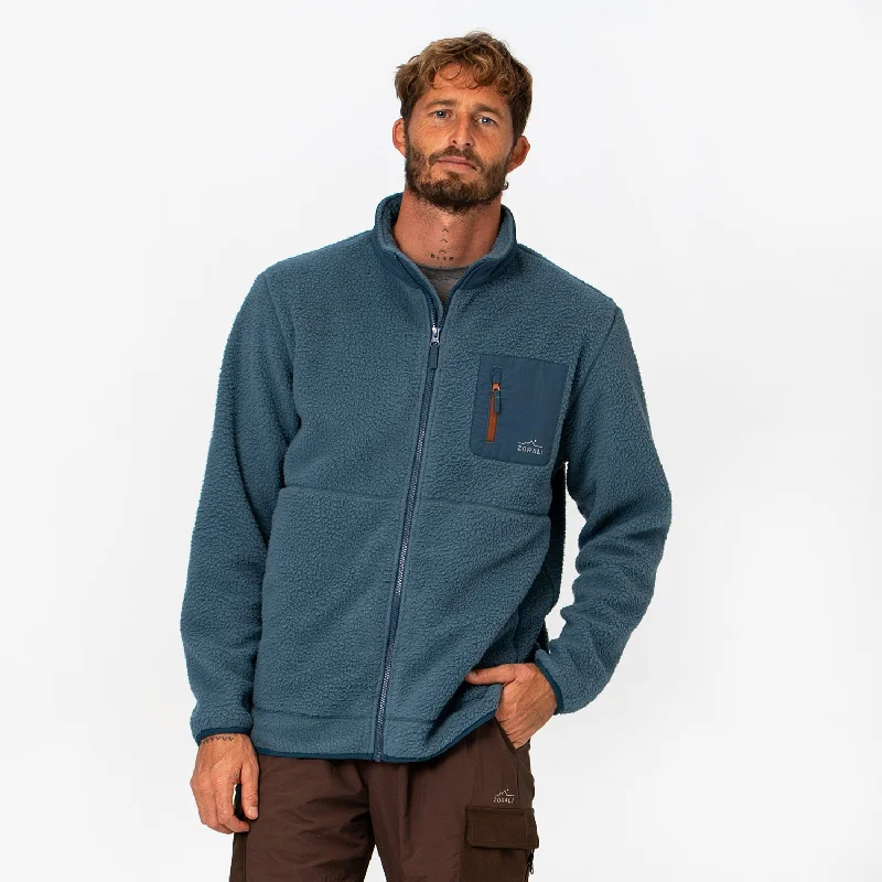 men's designer jackets-Mens Cosy Camp Fleece Blue Haven