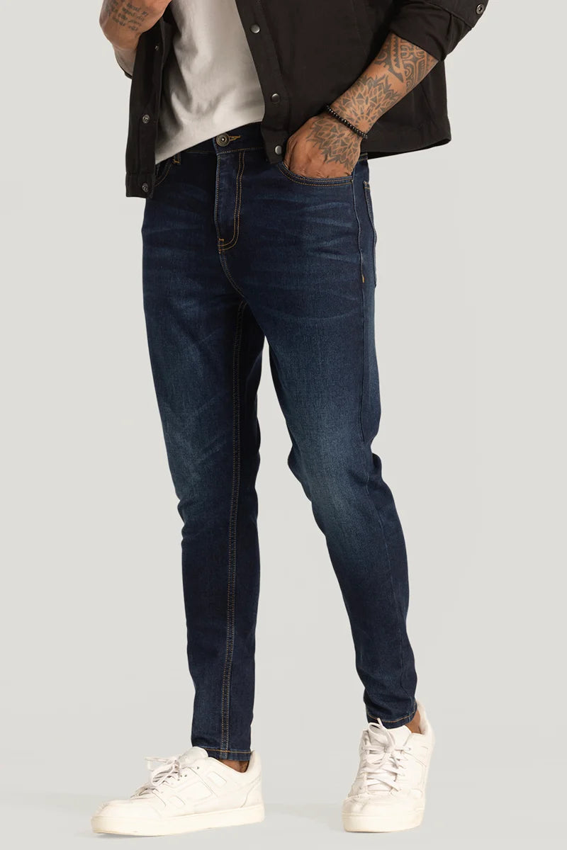 men's ankle pants-Deep Blue Skinny Fit Jeans