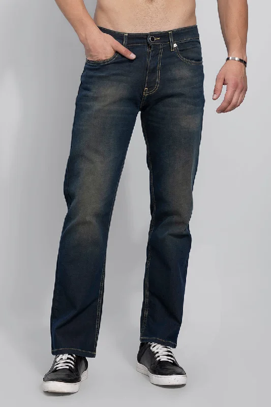 men's sport trousers-Dusty Grunge Blue Bootcut Jeans