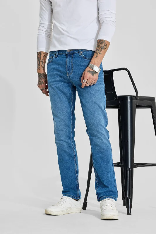 men's denim jeans-Blue Mid Rise Comfort Fit Jeans