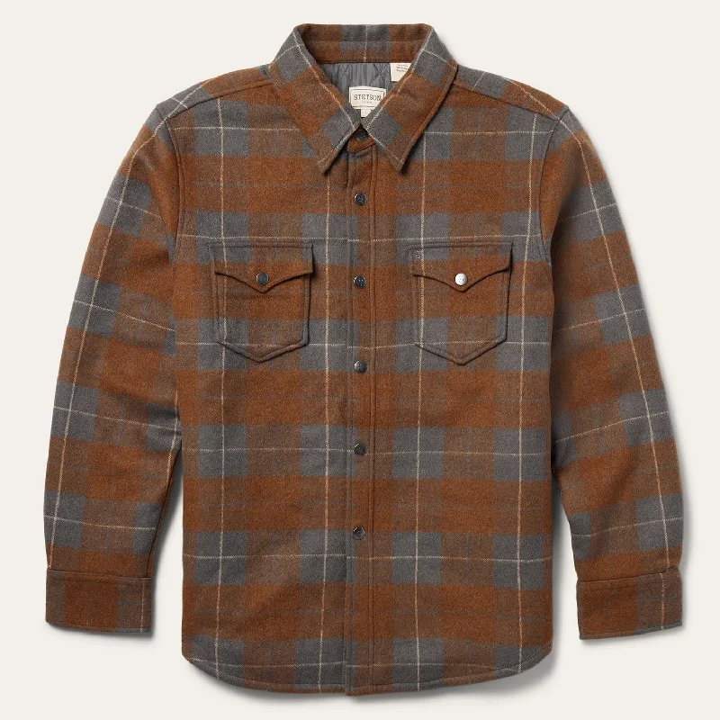 men's travel jackets-Plaid Western Shirt Jacket