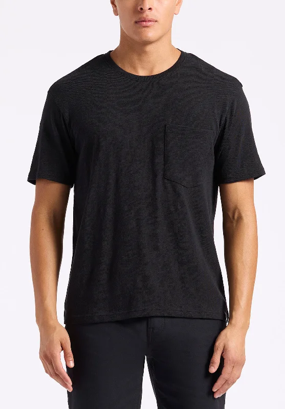 men's pocket t-shirts-Kander Men's Slub Knit Crew Neck Pocket T-Shirt, Black - BM24606