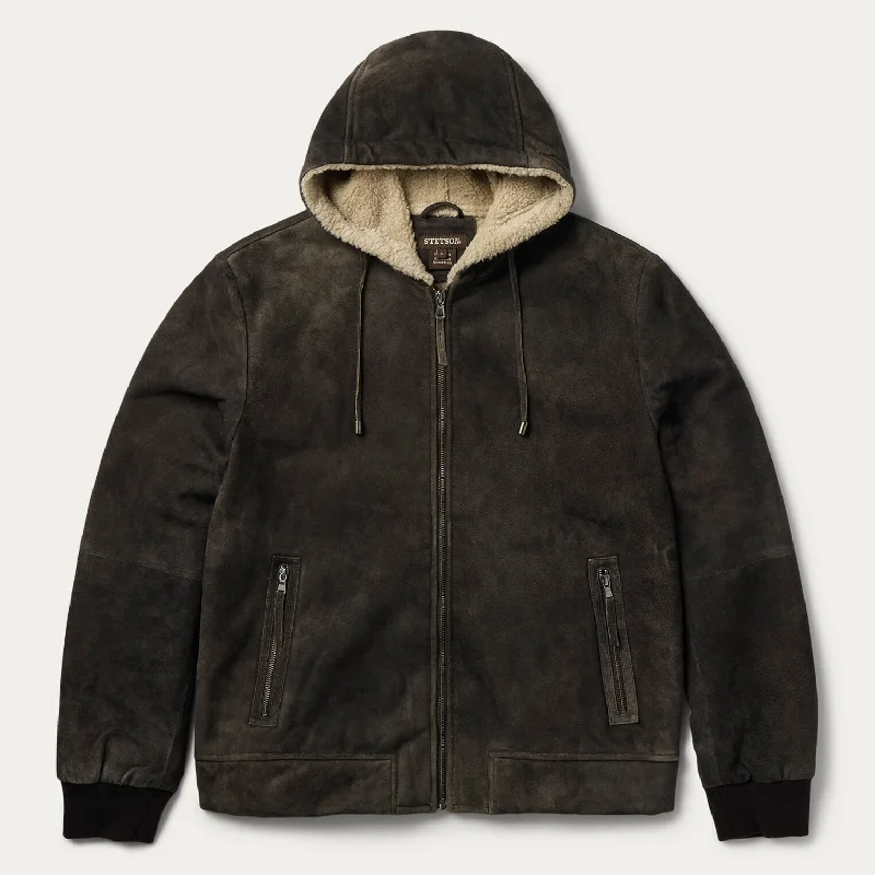 men's gym jackets-Suede Hooded Jacket