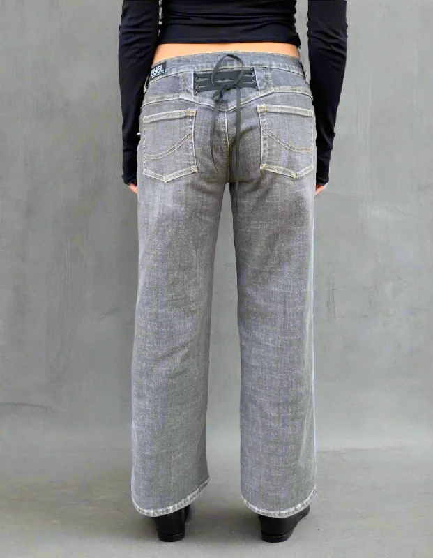 men's travel pants-Corset Baggy Jeans. Low Rise. Stretch.  Grey Cloud.