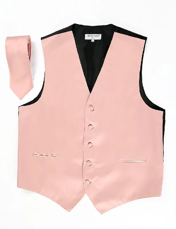 men's skiing vests-Men's Dusty Pink Satin Vest with Necktie