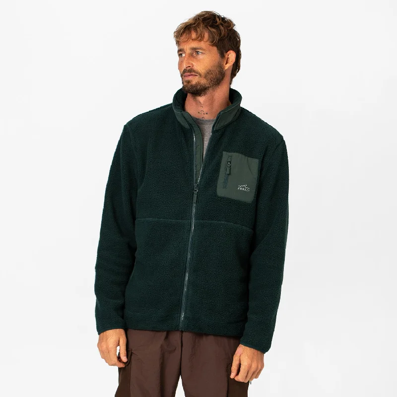 men's luxury jackets-Mens Cosy Camp Fleece Pine Green