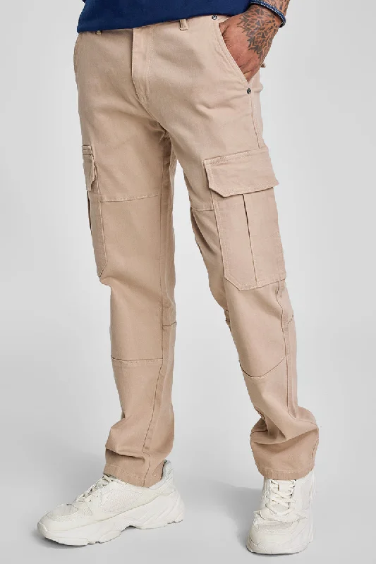 men's tapered jeans-Beige Slim Fit Cargo Jeans