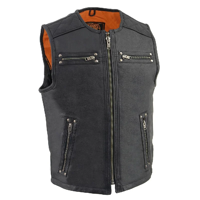 men's windproof vests-Milwaukee Leather MLM3550 Men's Black Zipper Front Long Length Leather Vest