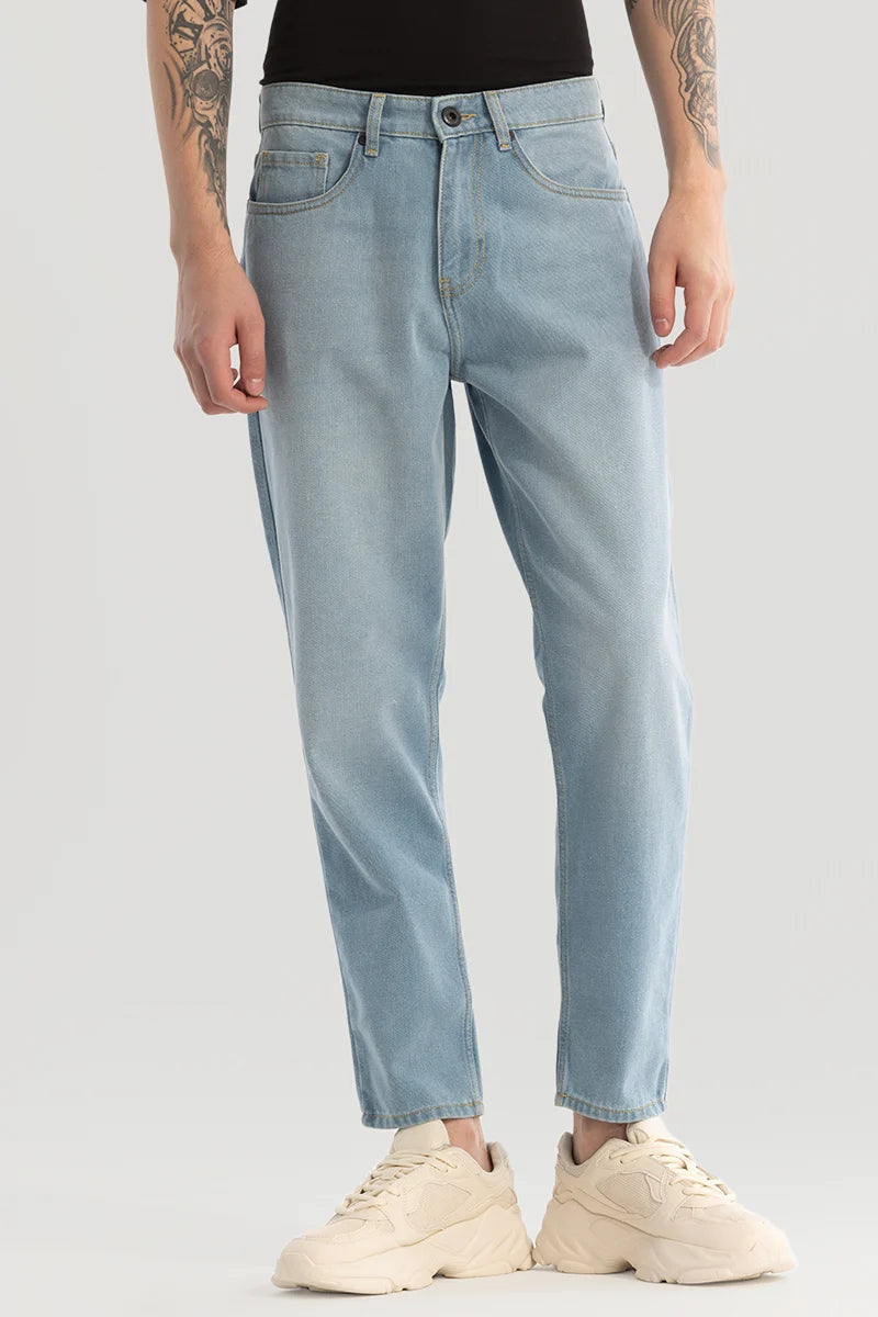 men's flat front pants-Light Blue Plain Baggy Fit Jeans