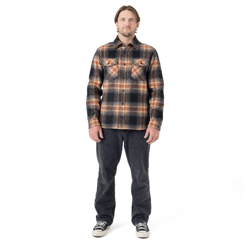 men's recycled jackets-Front Snap Fleece Jacket - Orange Plaid