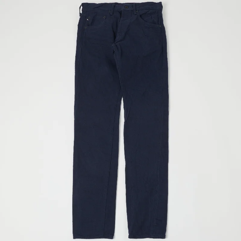 men's windproof trousers-ONI 612-NVNV 'Warp and Weft' 12oz Regular Tapered Jean - Navy One Wash