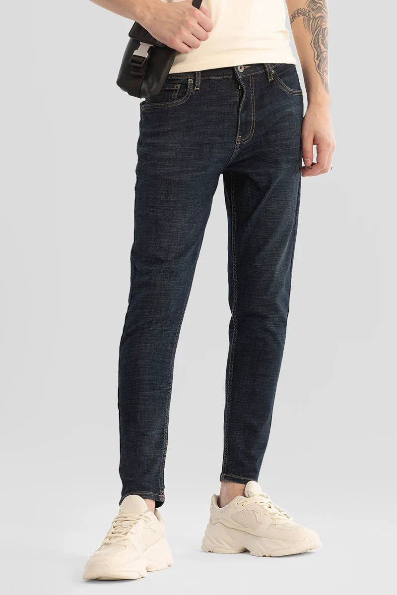 men's classic trousers-Navy Plain Skinny Fit Jeans