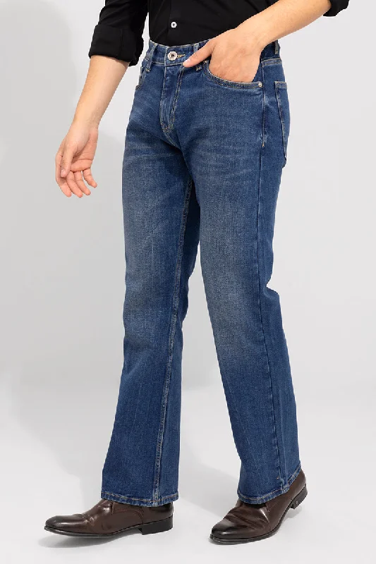 men's high rise pants-Spunky Blue Washed Bootcut Jeans