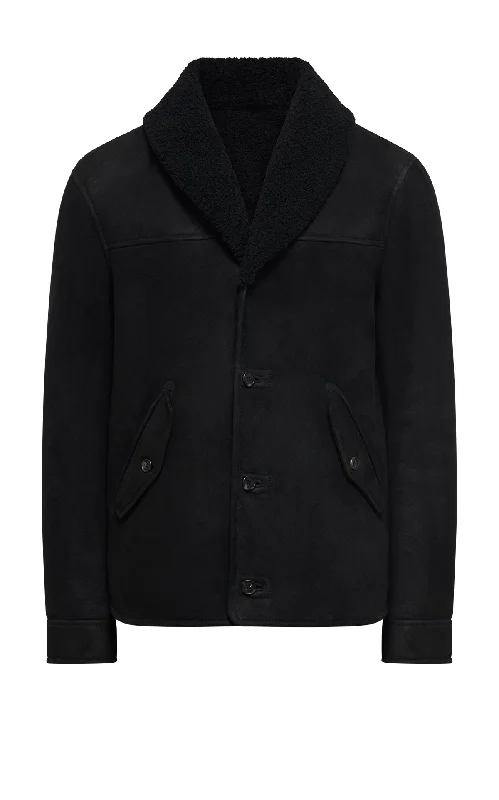 men's relaxed fit jackets-Pilot Jacket in Black Shearling