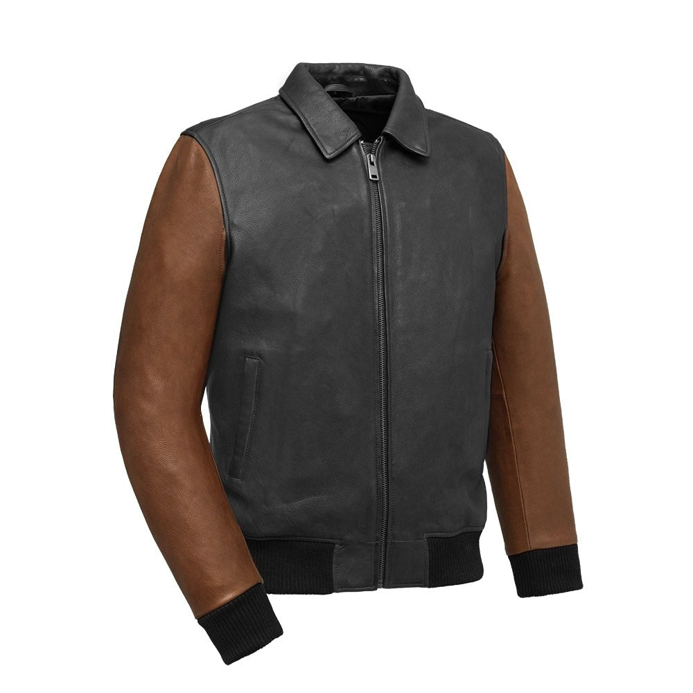 men's sustainable jackets-Moto Bomber Two Tone - Men's Leather Jacket