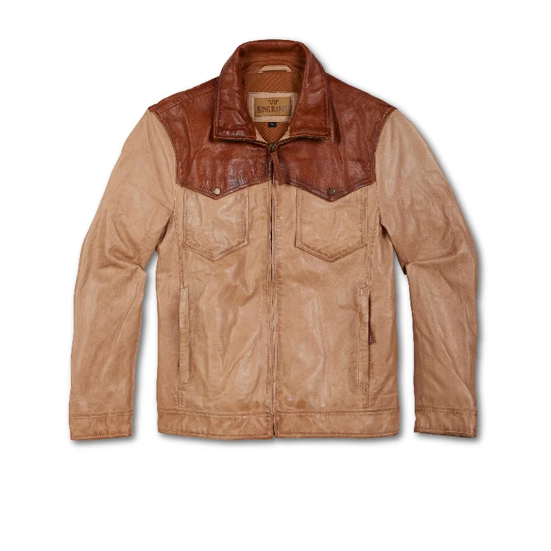 men's ski jackets-Men's Western Two-Tone Leather Jacket