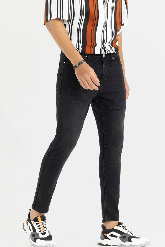 men's striped trousers-Ragger Charcoal Black Skinny Jeans