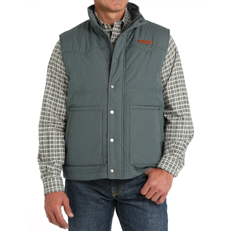 men's trendy vests-Cinch Men's Wax Coated Quilted Vest