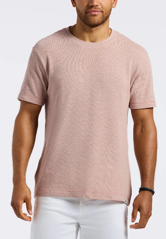 men's linen t-shirts-Karlton Men's Waffle-Knit Short-Sleeve Crewneck T-Shirt, Adobe Rose - BM24538