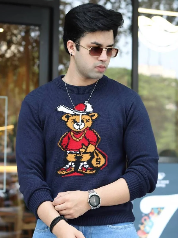 men's v-neck sweaters-Navy "Bear" Sweater