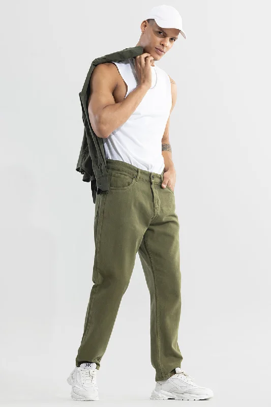 men's workout pants-Riotous Olive Baggy Fit Jeans