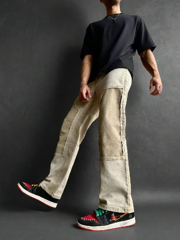 men's cycling pants-Neutral Dual Tone Loose Straight Leg Jeans