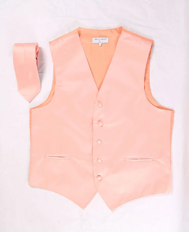 men's eco-friendly vests-Men's Peach Satin Vest with Necktie