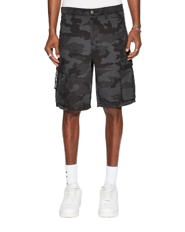 men's knee length shorts-FUGITIVE CARGO SHORT BLACK CAMO