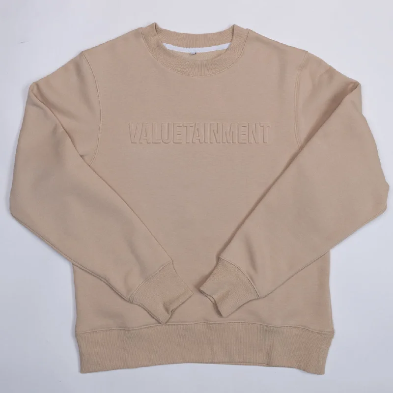 men's street style sweatshirts-VT Embossed Ivory Heavy Sweater